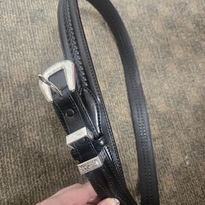 Tony Lama Black Leather Belt with Silver Buckle Size 44